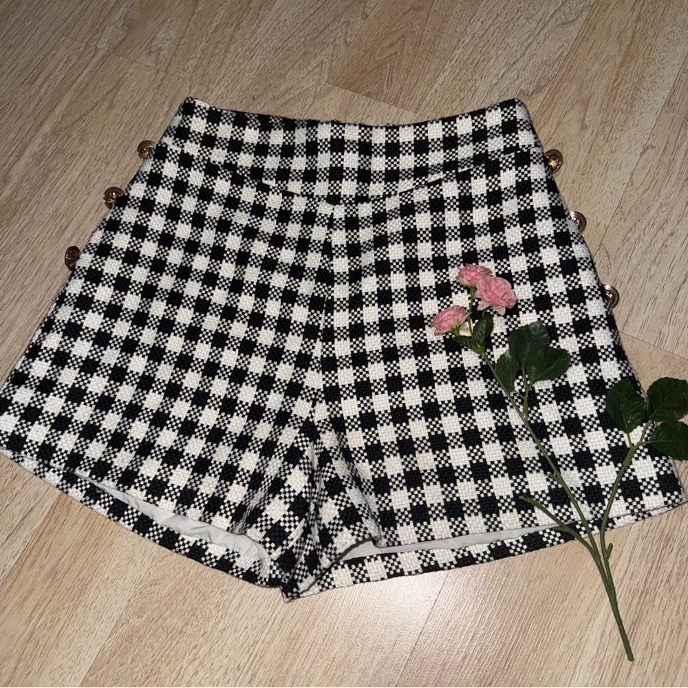 Stylish Black and White Checkered Women Shorts